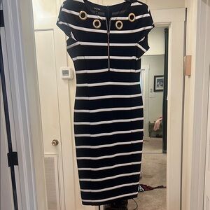 Escada Navy and White Striped Dress